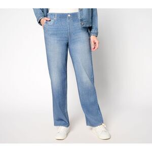 Anybody Women's Pants Sz XS Printed Denim Effect French Terry Wide Blue A700606